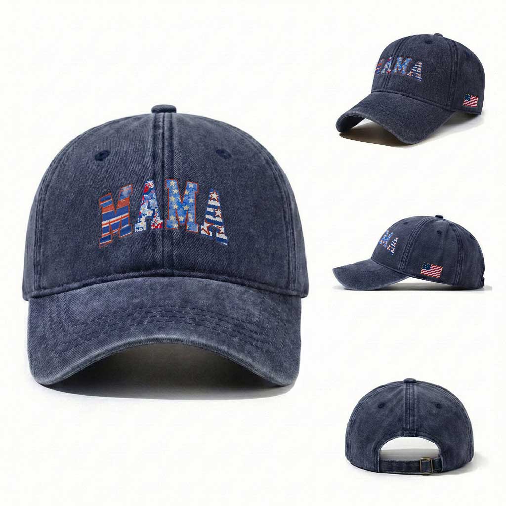American Mama Washed Cotton Baseball Cap 4th of July TS10 Washed Cap Universal Fit Navy Print Your Wear