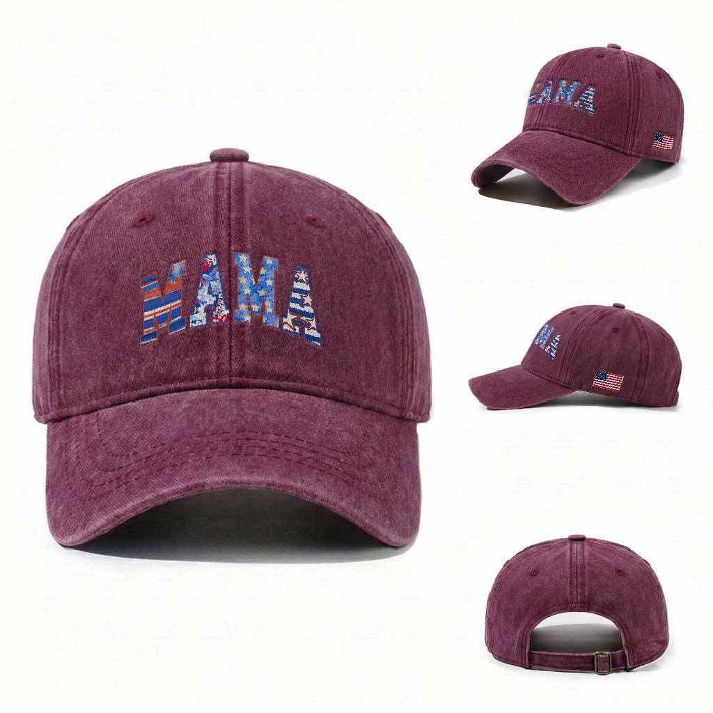 American Mama Washed Cotton Baseball Cap 4th of July TS10 Washed Cap Universal Fit Burgundy Print Your Wear