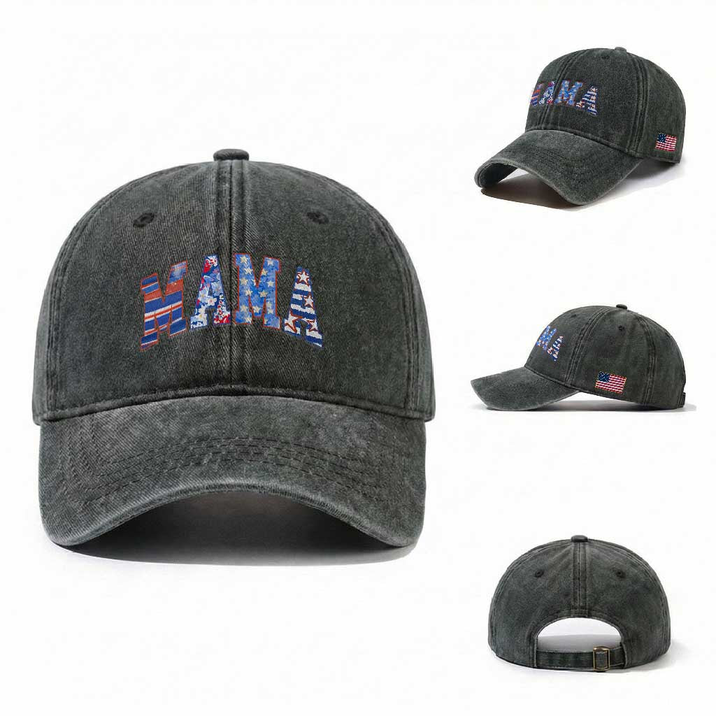 American Mama Washed Cotton Baseball Cap 4th of July TS10 Washed Cap Universal Fit Dark Green Print Your Wear