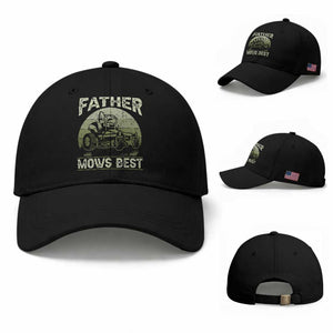 Father Mows Best Baseball Cap Lawn Mower Mowing Dad Retro Father's Day Gift TS10 Baseball Cap Universal Fit Black Print Your Wear