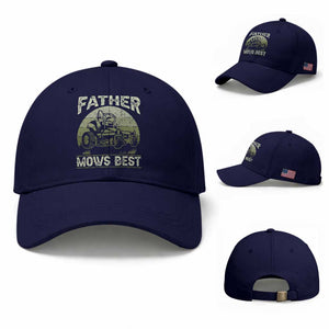 Father Mows Best Baseball Cap Lawn Mower Mowing Dad Retro Father's Day Gift TS10 Baseball Cap Universal Fit Dark Blue Print Your Wear