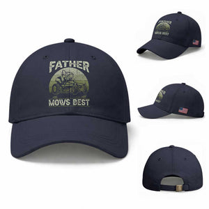 Father Mows Best Baseball Cap Lawn Mower Mowing Dad Retro Father's Day Gift TS10 Baseball Cap Universal Fit Navy Print Your Wear