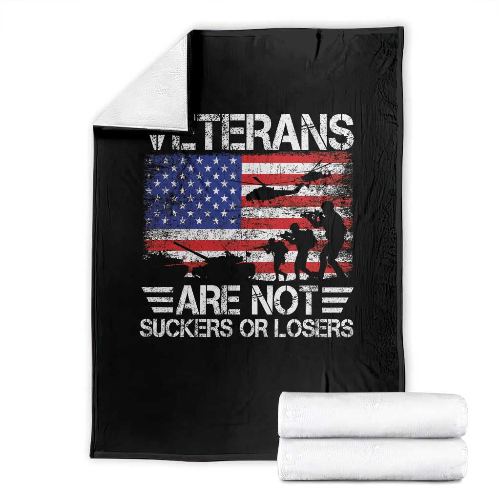 Veterans Are Not Suckers Or Losers Throw Blanket Veteran Vintage US Flag Protest TS10 Black Print Your Wear