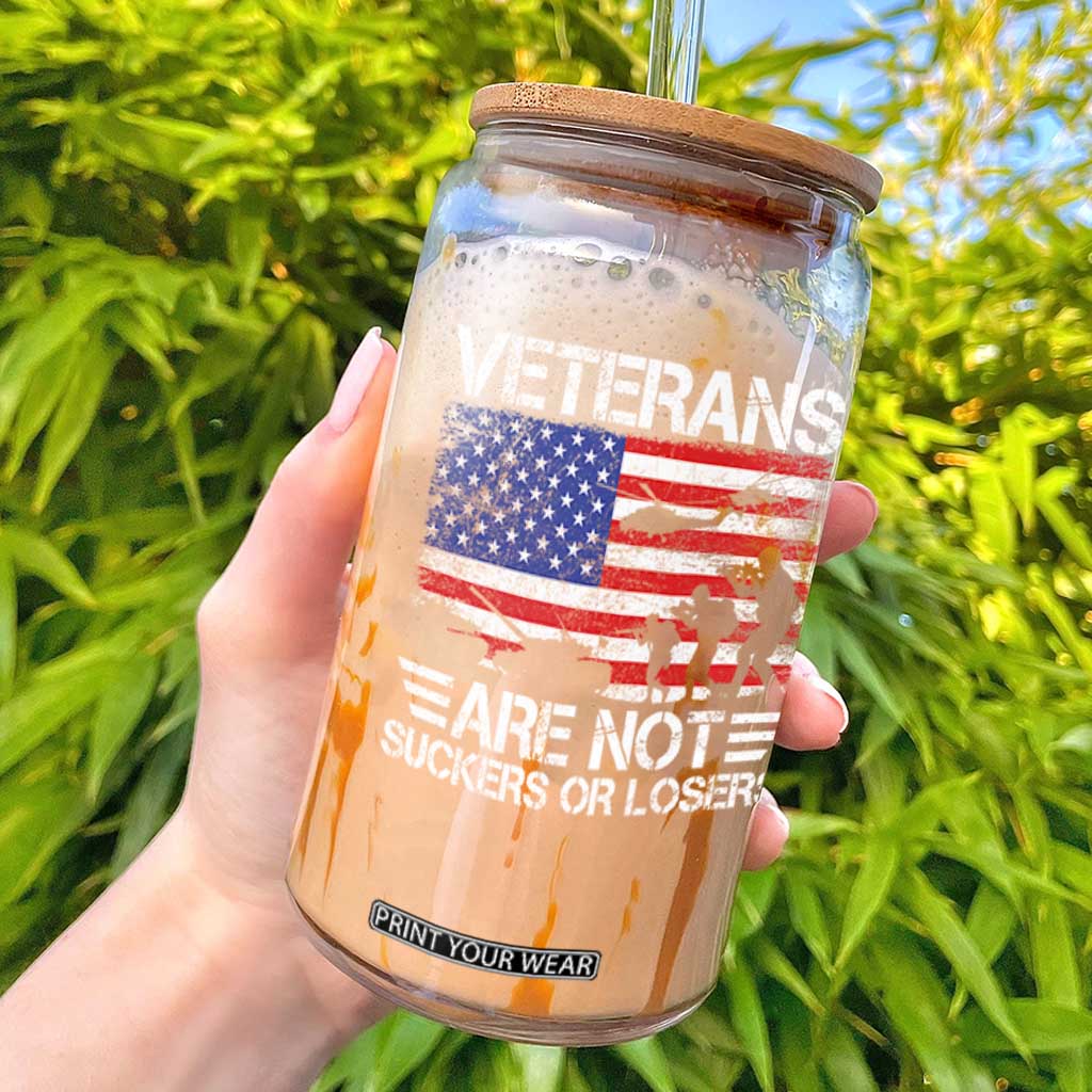 Veterans Are Not Suckers Or Losers Glass Can Veteran Vintage US Flag Protest TS10 Black Print Your Wear