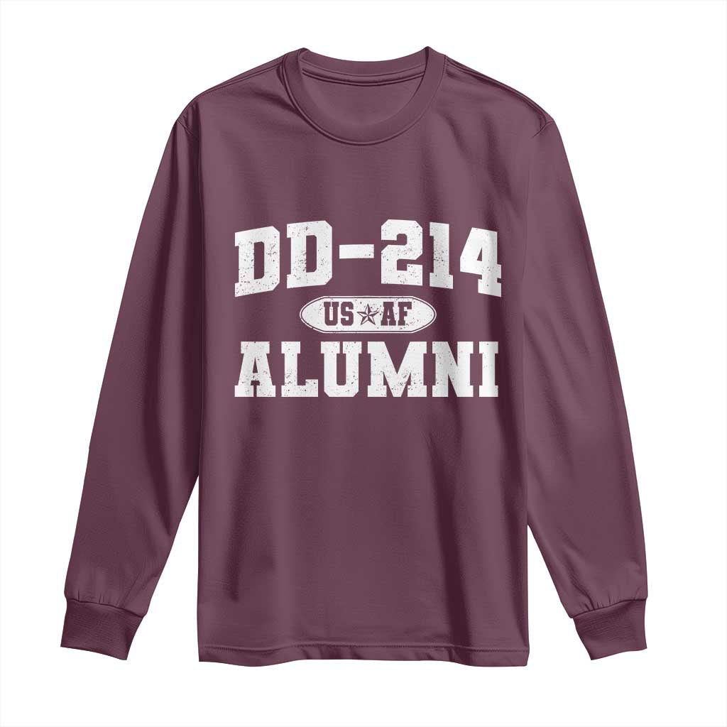 DD-214 US Air Force Alumni Long Sleeve Shirt US Military Veteran Retired TS10 Maroon Print Your Wear