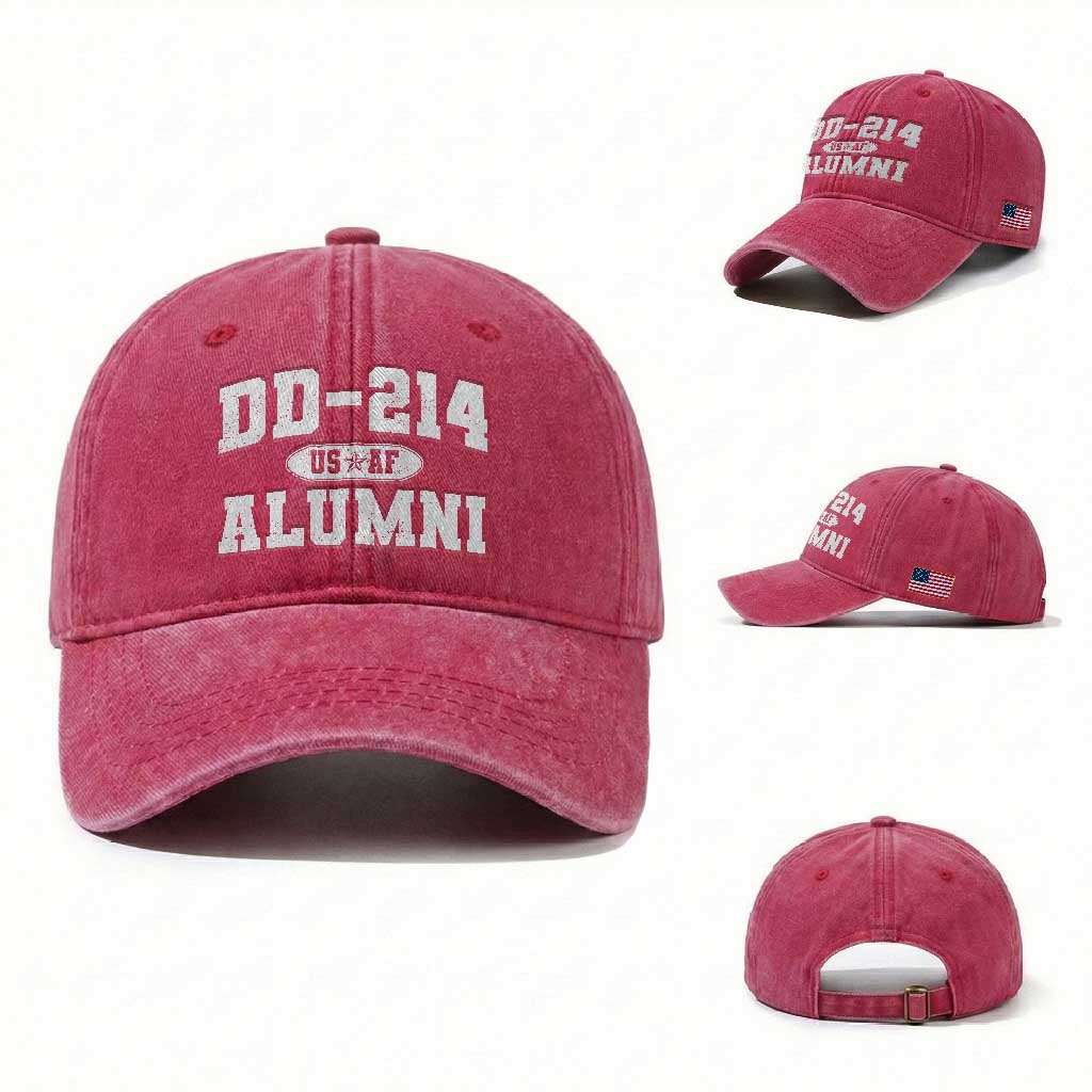 DD-214 US Air Force Alumni Washed Cotton Baseball Cap US Military Veteran Retired TS10 Washed Cap Universal Fit Red Print Your Wear