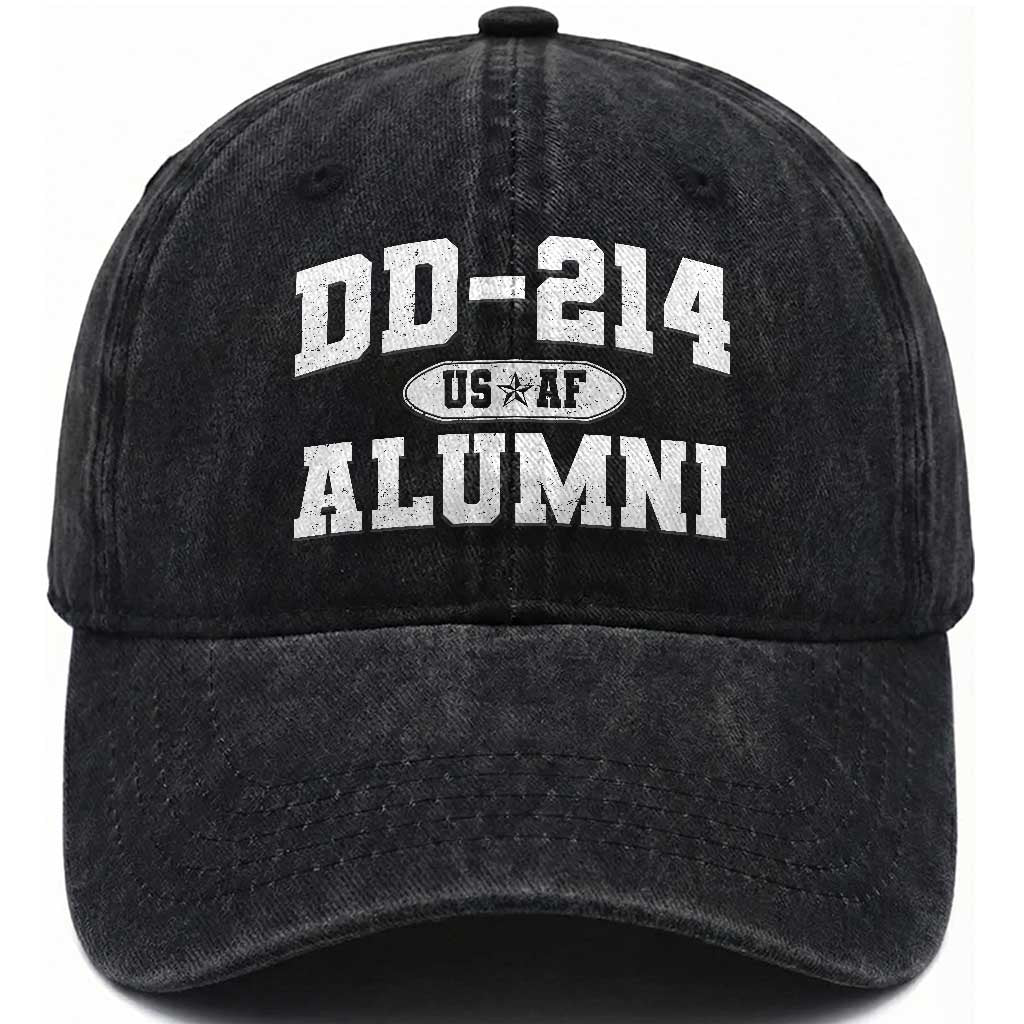 DD-214 US Air Force Alumni Washed Cotton Baseball Cap US Military Veteran Retired TS10 Washed Cap Universal Fit Black Print Your Wear