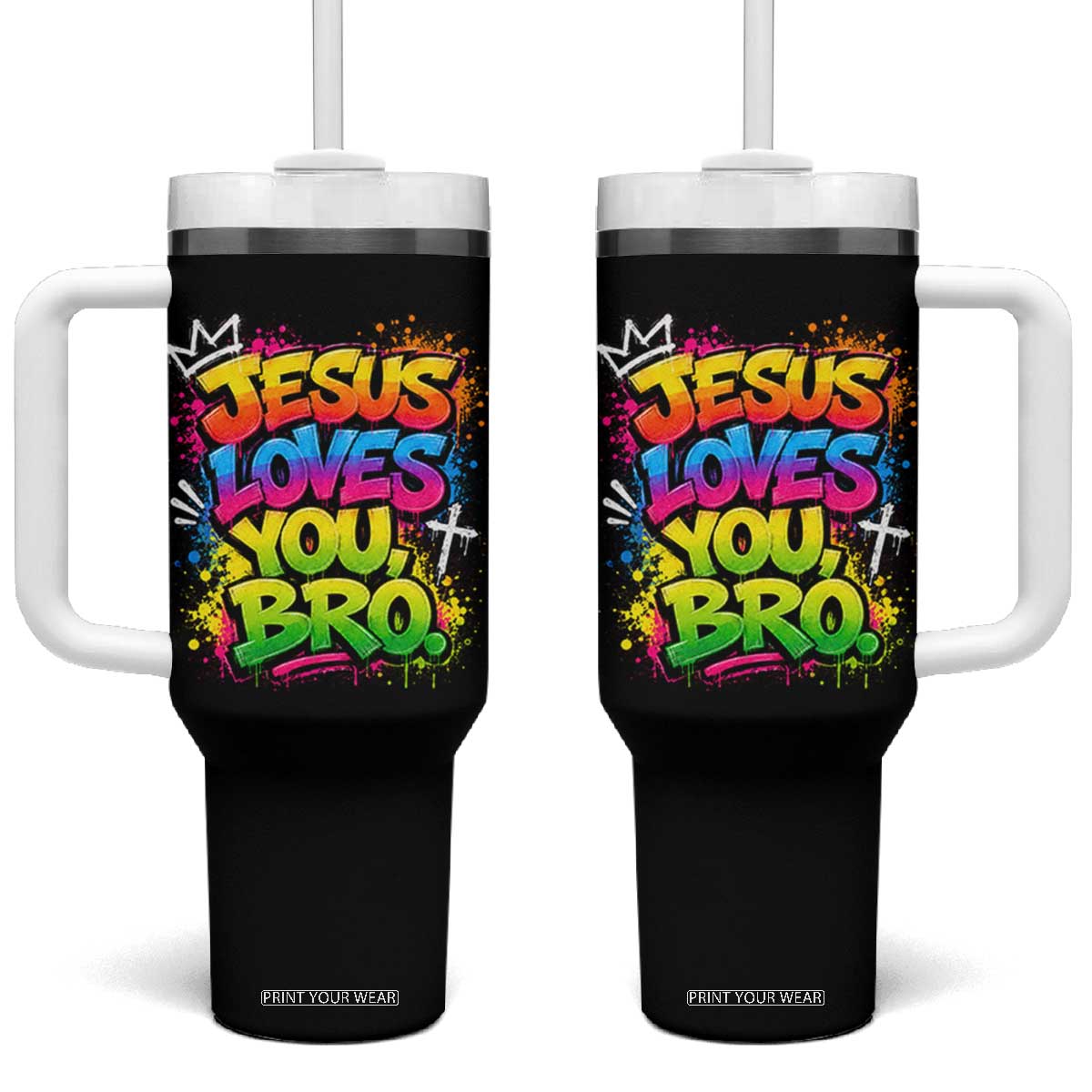 Jesus Loves You Bro Christian Believer Faith Tumbler With Handle Dripping Graffiti Rap God Religious Graphic TS10 One Size: 40 oz Black Print Your Wear
