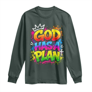 God Has A Plan Long Sleeve Shirt Graffiti Rap Christian Faith Graphic TS10 Dark Forest Green Print Your Wear