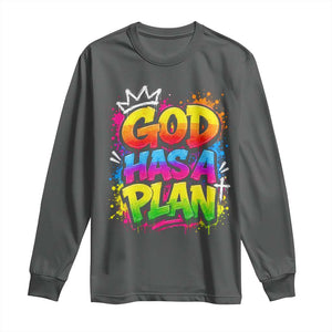 God Has A Plan Long Sleeve Shirt Graffiti Rap Christian Faith Graphic TS10 Dark Heather Print Your Wear