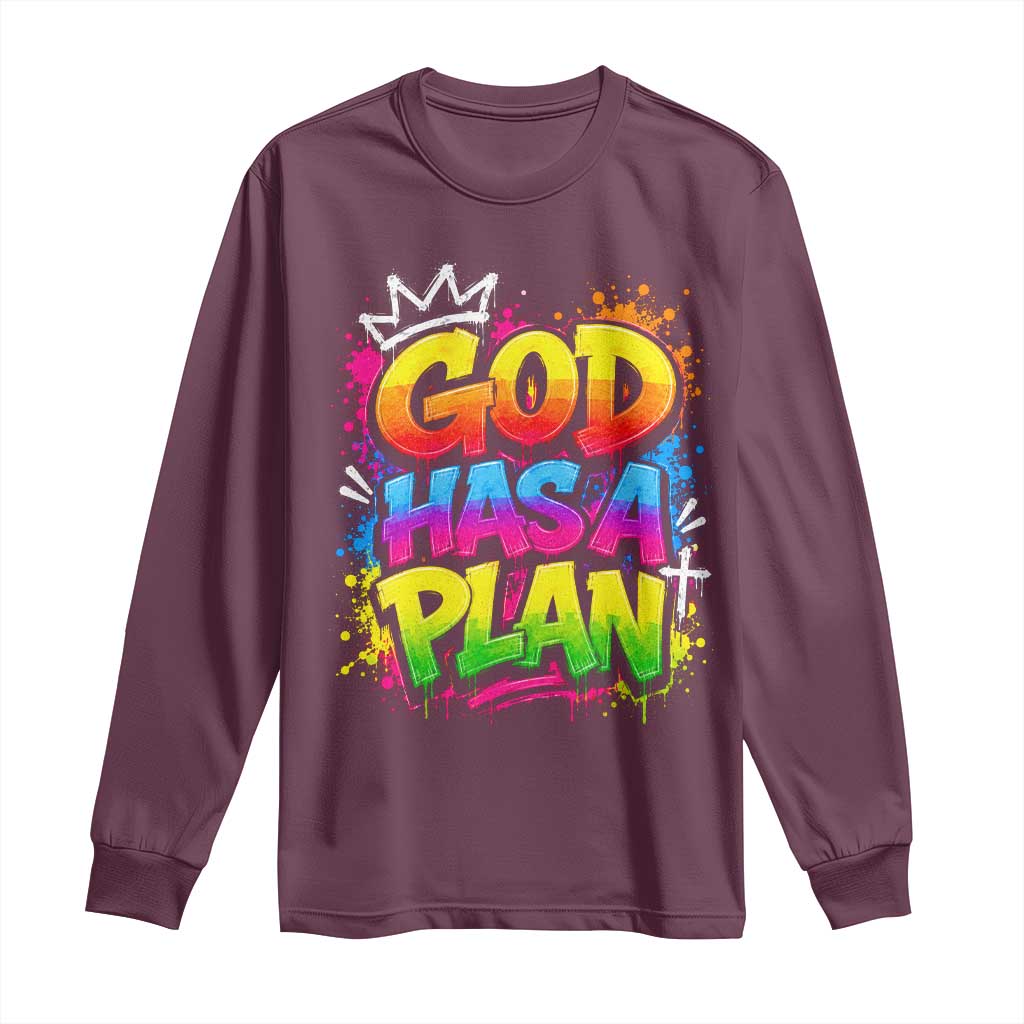 God Has A Plan Long Sleeve Shirt Graffiti Rap Christian Faith Graphic TS10 Maroon Print Your Wear