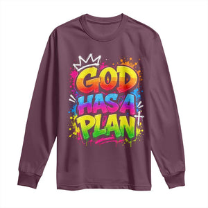God Has A Plan Long Sleeve Shirt Graffiti Rap Christian Faith Graphic TS10 Maroon Print Your Wear