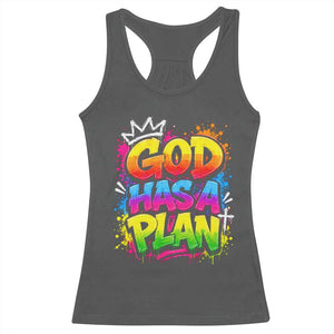 God Has A Plan Racerback Tank Top Graffiti Rap Christian Faith Graphic TS10 Dark Heather Print Your Wear