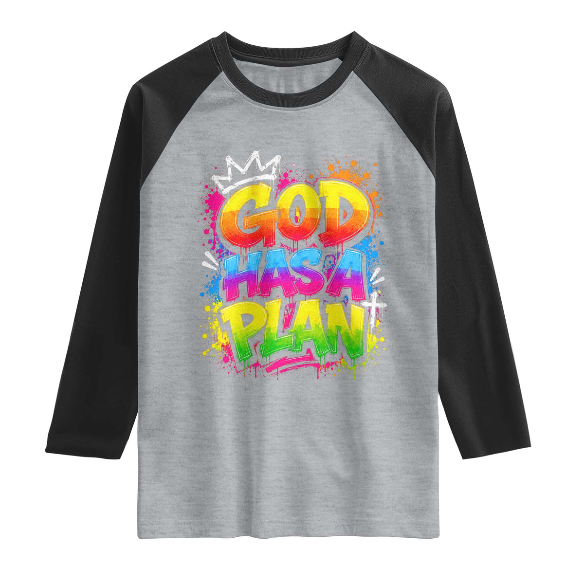 God Has A Plan Raglan Shirt Graffiti Rap Christian Faith Graphic TS10 Heather Gray Black Print Your Wear