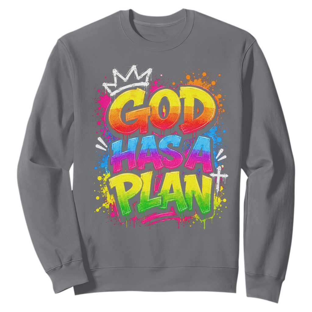 God Has A Plan Sweatshirt Graffiti Rap Christian Faith Graphic TS10 Charcoal Print Your Wear
