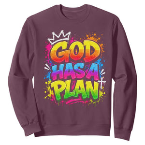 God Has A Plan Sweatshirt Graffiti Rap Christian Faith Graphic TS10 Maroon Print Your Wear