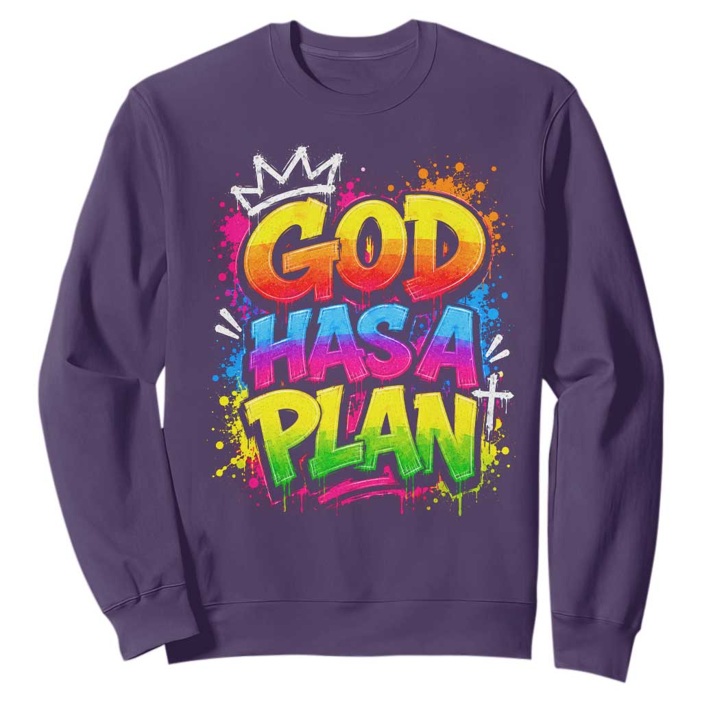 God Has A Plan Sweatshirt Graffiti Rap Christian Faith Graphic TS10 Purple Print Your Wear