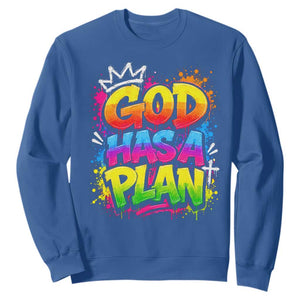 God Has A Plan Sweatshirt Graffiti Rap Christian Faith Graphic TS10 Royal Blue Print Your Wear