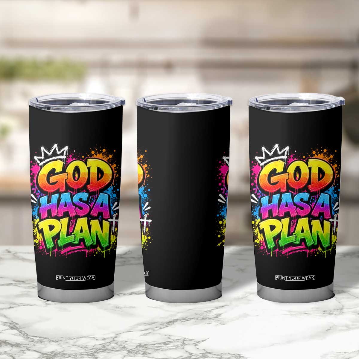 God Has A Plan Tumbler Cup Graffiti Rap Christian Faith Graphic TS10 Print Your Wear