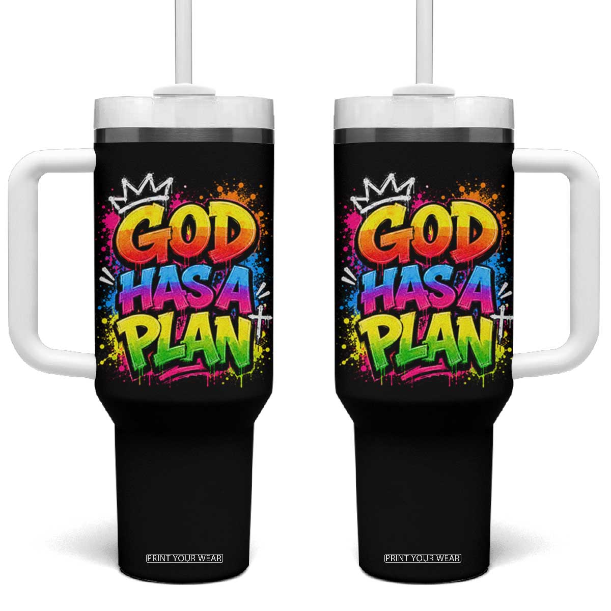 God Has A Plan Tumbler With Handle Graffiti Rap Christian Faith Graphic TS10 One Size: 40 oz Black Print Your Wear
