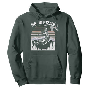 Funny Jesus Basketball Hoodie He Is Rizzin Retro Y2K Playing Basketball TS10 Dark Forest Green Print Your Wear