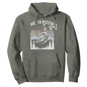 Funny Jesus Basketball Hoodie He Is Rizzin Retro Y2K Playing Basketball TS10 Military Green Print Your Wear