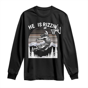 Funny Jesus Basketball Long Sleeve Shirt He Is Rizzin Retro Y2K Playing Basketball TS10 Black Print Your Wear