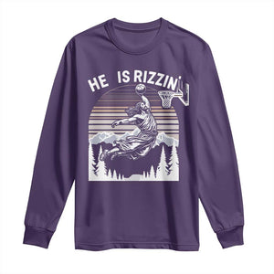 Funny Jesus Basketball Long Sleeve Shirt He Is Rizzin Retro Y2K Playing Basketball TS10 Purple Print Your Wear