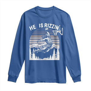 Funny Jesus Basketball Long Sleeve Shirt He Is Rizzin Retro Y2K Playing Basketball TS10 Royal Blue Print Your Wear