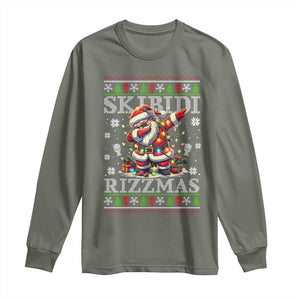 Skibidi Rizzmas Christmas Long Sleeve Shirt Rizz Santa Claus Funny Xmas Gen Alpha TS10 Military Green Print Your Wear