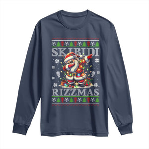 Skibidi Rizzmas Christmas Long Sleeve Shirt Rizz Santa Claus Funny Xmas Gen Alpha TS10 Navy Print Your Wear