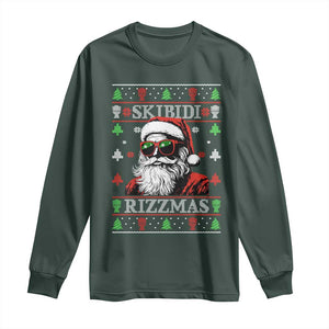 Skibidi Rizzmas Christmas Long Sleeve Shirt Rizz Santa Claus Funny Xmas Gen Alpha Ugly Christmas TS10 Dark Forest Green Print Your Wear