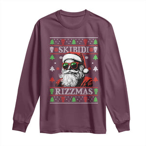 Skibidi Rizzmas Christmas Long Sleeve Shirt Rizz Santa Claus Funny Xmas Gen Alpha Ugly Christmas TS10 Maroon Print Your Wear