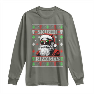 Skibidi Rizzmas Christmas Long Sleeve Shirt Rizz Santa Claus Funny Xmas Gen Alpha Ugly Christmas TS10 Military Green Print Your Wear