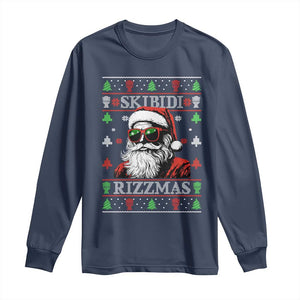 Skibidi Rizzmas Christmas Long Sleeve Shirt Rizz Santa Claus Funny Xmas Gen Alpha Ugly Christmas TS10 Navy Print Your Wear