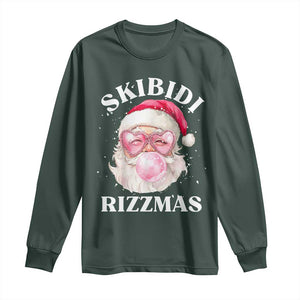 Skibidi Rizzmas Christmas Long Sleeve Shirt Rizz Santa Pink Bubble Gum Funny Xmas Gen Alpha Girl Kids TS10 Dark Forest Green Print Your Wear