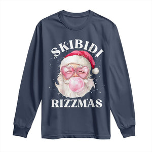 Skibidi Rizzmas Christmas Long Sleeve Shirt Rizz Santa Pink Bubble Gum Funny Xmas Gen Alpha Girl Kids TS10 Navy Print Your Wear