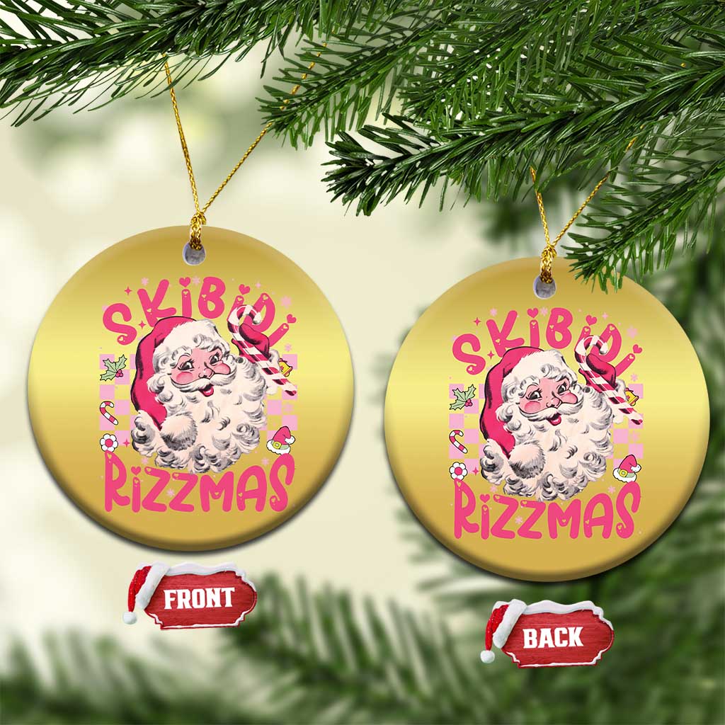 Skibidi Rizzmas Santa Christmas Ornament Rizz Santa Pink Groovy Funny Xmas Gen Alpha Girl Kids TS10 Circle Gold Print Your Wear