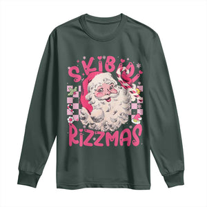 SKIBIDI Rizzmas Santa Long Sleeve Shirt Rizz Santa Pink Groovy Funny Xmas Gen Alpha Girl Kids TS10 Dark Forest Green Print Your Wear