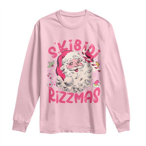 SKIBIDI Rizzmas Santa Long Sleeve Shirt Rizz Santa Pink Groovy Funny Xmas Gen Alpha Girl Kids TS10 Light Pink Print Your Wear