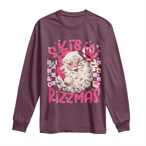 SKIBIDI Rizzmas Santa Long Sleeve Shirt Rizz Santa Pink Groovy Funny Xmas Gen Alpha Girl Kids TS10 Maroon Print Your Wear