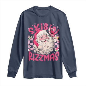 SKIBIDI Rizzmas Santa Long Sleeve Shirt Rizz Santa Pink Groovy Funny Xmas Gen Alpha Girl Kids TS10 Navy Print Your Wear