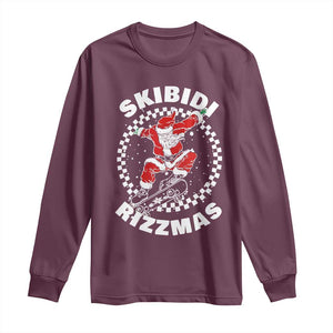 Skibidi Rizzmas Christmas Long Sleeve Shirt Rizz Skateboarding Santa Claus Skater Skateboard Skateboarder TS10 Maroon Print Your Wear