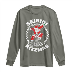 Skibidi Rizzmas Christmas Long Sleeve Shirt Rizz Skateboarding Santa Claus Skater Skateboard Skateboarder TS10 Military Green Print Your Wear