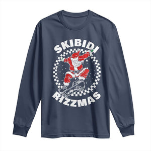 Skibidi Rizzmas Christmas Long Sleeve Shirt Rizz Skateboarding Santa Claus Skater Skateboard Skateboarder TS10 Navy Print Your Wear