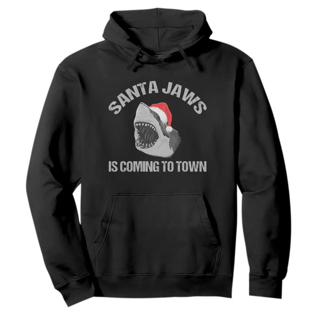 Funny Shark Christmas Hoodie Santa Jaws Is Coming Town TS10 Black Print Your Wear