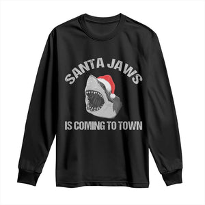 Funny Shark Christmas Long Sleeve Shirt Santa Jaws Is Coming Town TS10 Black Print Your Wear