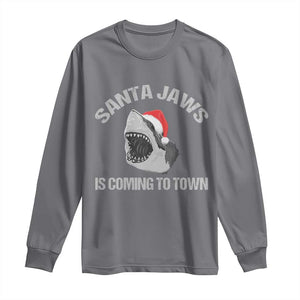 Funny Shark Christmas Long Sleeve Shirt Santa Jaws Is Coming Town TS10 Charcoal Print Your Wear