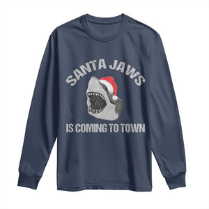 Funny Shark Christmas Long Sleeve Shirt Santa Jaws Is Coming Town TS10 Navy Print Your Wear