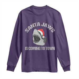 Funny Shark Christmas Long Sleeve Shirt Santa Jaws Is Coming Town TS10 Purple Print Your Wear